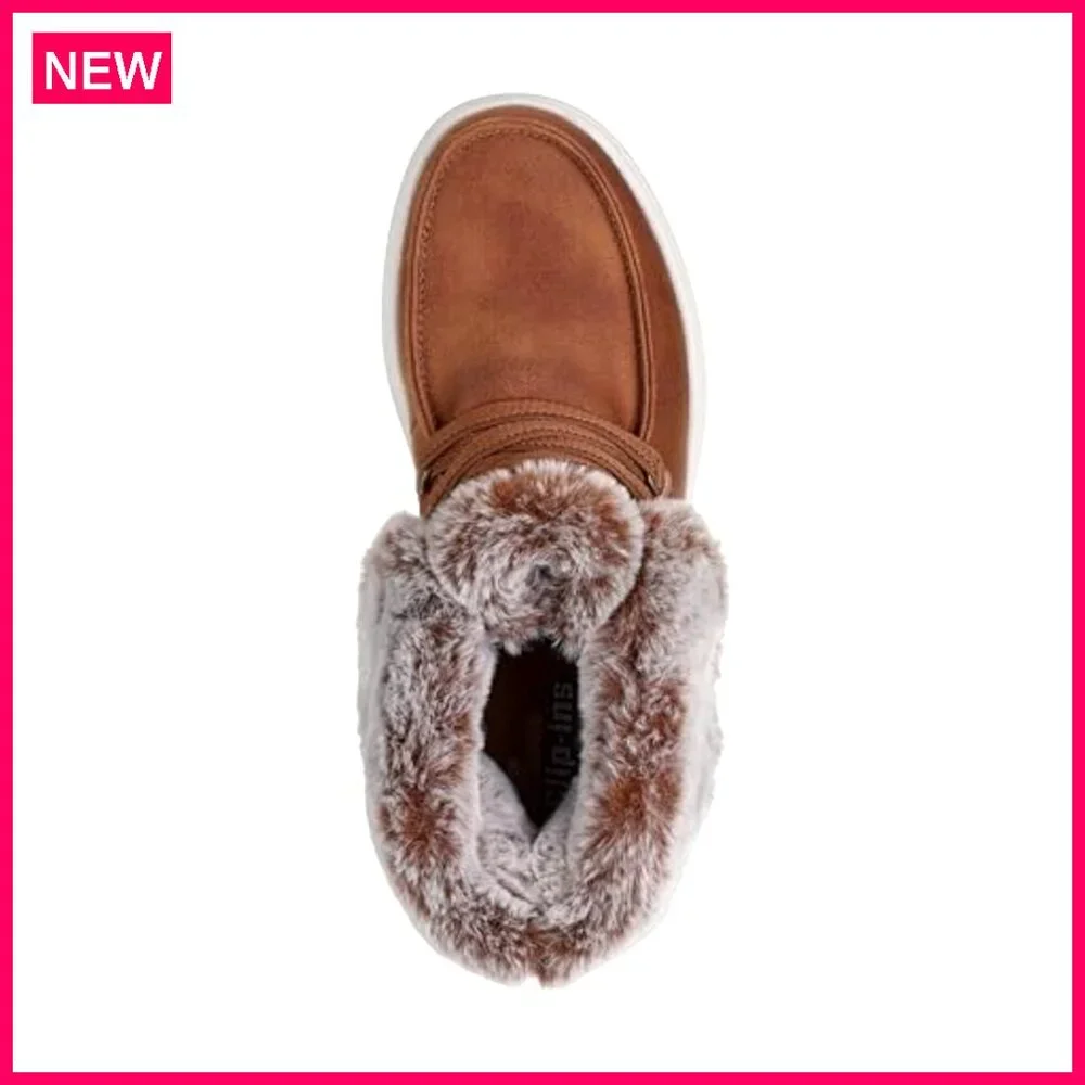 Women's Vegan Leather Boots with Faux Fur Collar & Memory Foam - Picture 4 of 6